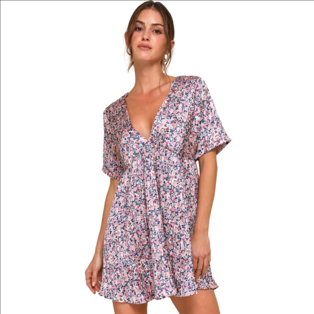 Lulus Floral V-Neck Mini Dress